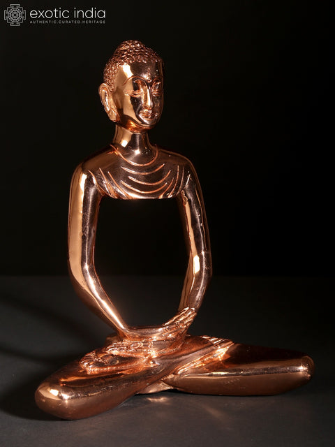 9" Superfine Rose Gold Plated Stylised Meditating Buddha Brass Statue