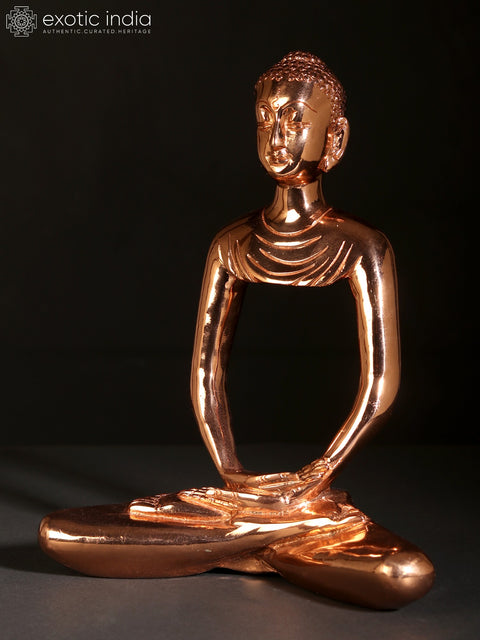 9" Superfine Rose Gold Plated Stylised Meditating Buddha Brass Statue