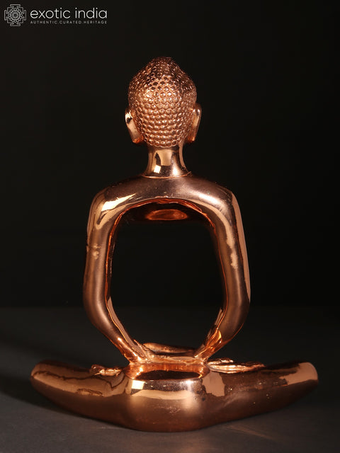 9" Superfine Rose Gold Plated Stylised Meditating Buddha Brass Statue