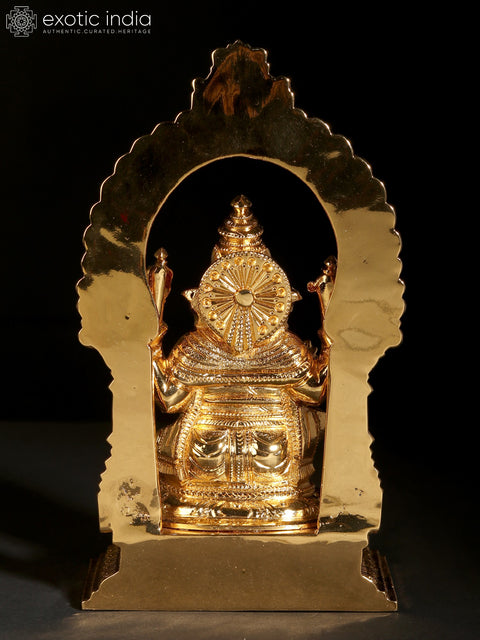 8" Chaturbhuj Ganesha Statue Seated on Throne | 24 Karat Gold Coated Brass Idol