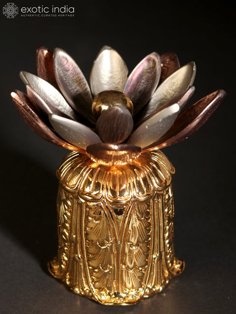 Twin-Head Blooming Lotus on 24 Karat Gold Plated Pedestal