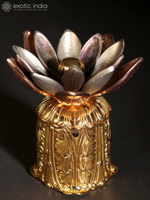 24 Karat Gold Plated Twin-Head Lotus Statue with Pedestal