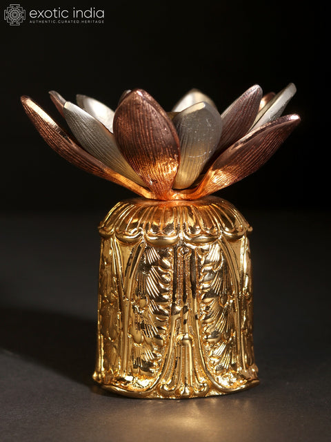 Twin-Head Blooming Lotus on 24 Karat Gold Plated Pedestal