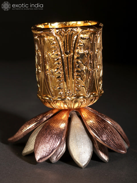 Twin-Head Blooming Lotus on 24 Karat Gold Plated Pedestal