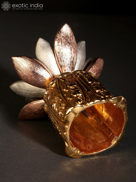 Twin-Head Blooming Lotus on 24 Karat Gold Plated Pedestal