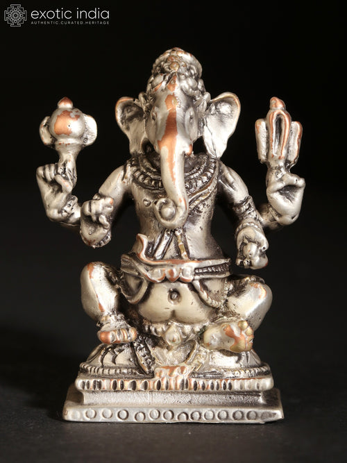 2" Small Chaturbhuj Ganesha Brass Idol Handmade