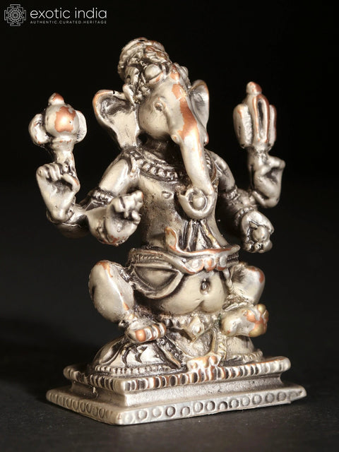 2" Small Fine Quality Solid Chaturbhuj Ganesha Idol in Brass