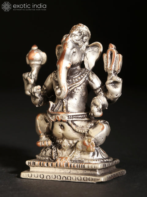 2" Small Fine Quality Solid Chaturbhuj Ganesha Idol in Brass