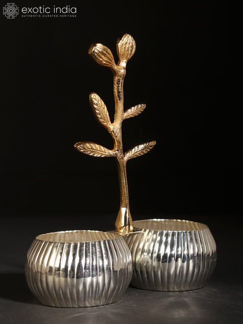 6" Silver Plating Double Nut Bowl with Tree Branch in Brass
