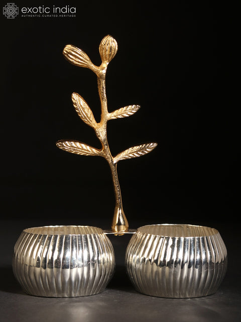 6" Silver Plating Double Nut Bowl with Tree Branch in Brass