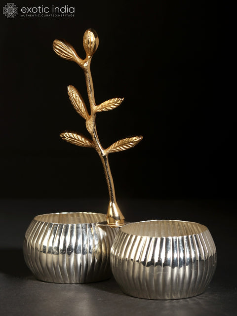 6" Silver Plating Double Nut Bowl with Tree Branch in Brass
