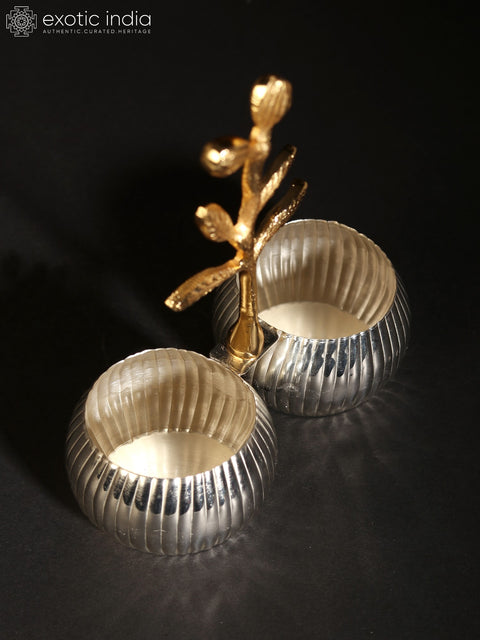 6" Silver Plating Double Nut Bowl with Tree Branch in Brass