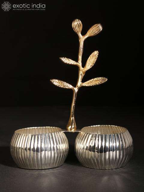 6" Silver Plating Double Nut Bowl with Tree Branch in Brass