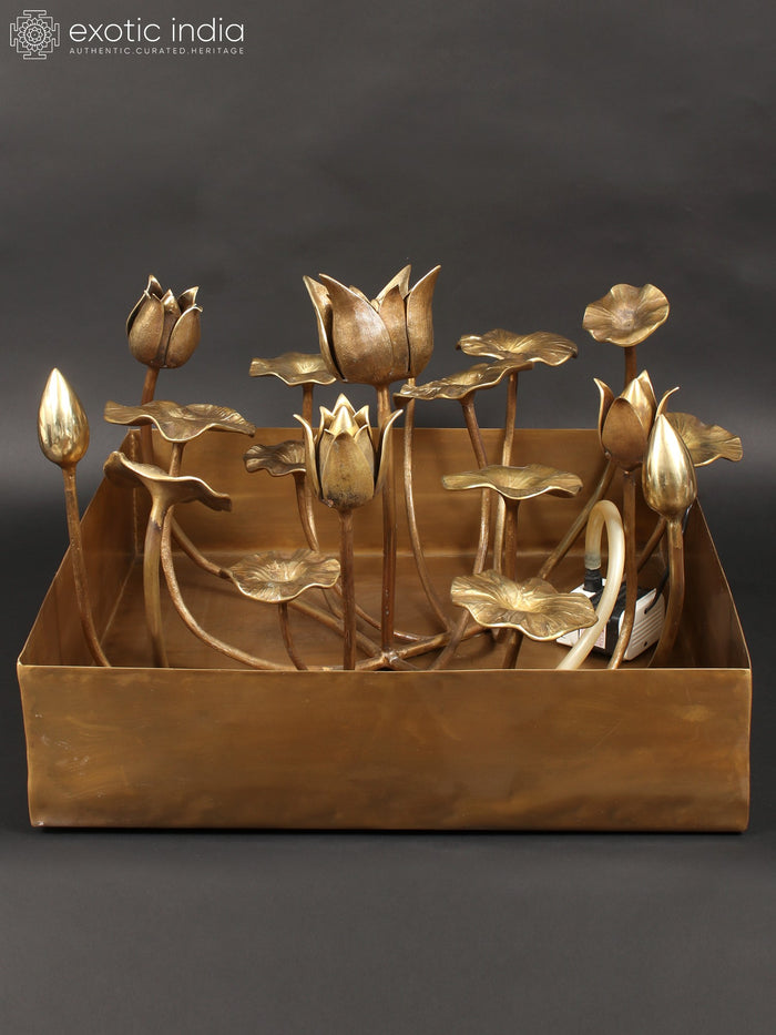 29" Brass Flowers and Buds Fountain for Home Decor