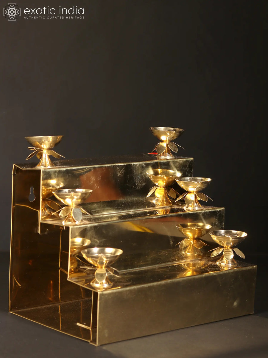 Brass Lotus Diya Multi-Step Stair Stand Home Decor Sculpture