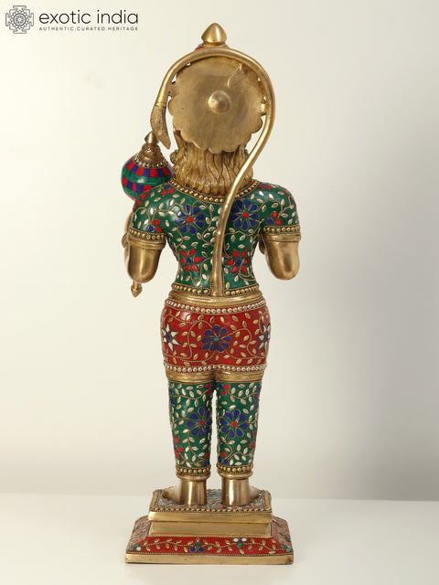 23" Standing Lord Hanuman in Blessing Gesture | Brass Statue with Inlay Work