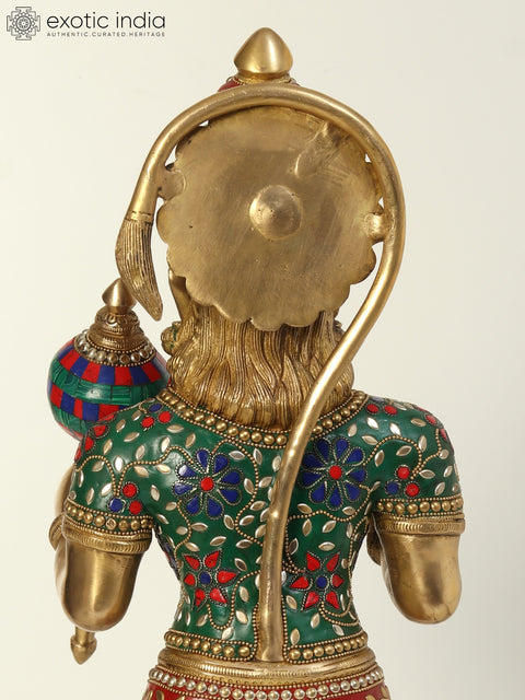 23" Standing Lord Hanuman in Blessing Gesture | Brass Statue with Inlay Work