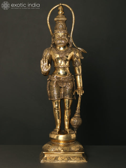 27" Standing Lord Hanuman in Blessing Gesture | Brass Statue