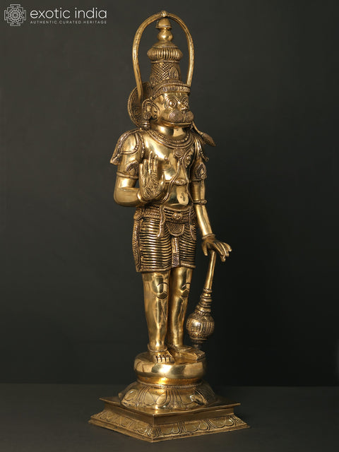 27" Standing Lord Hanuman in Blessing Gesture | Brass Statue