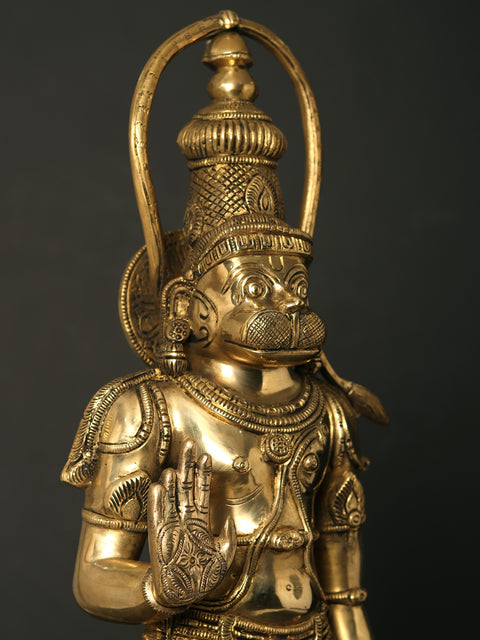 27" Standing Lord Hanuman in Blessing Gesture | Brass Statue
