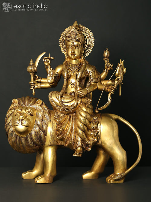 24" Eight-Armed Maa Sherawali Handmade Brass Statue