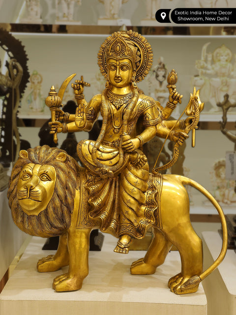 24" Superfine Eight-Armed Maa Sherawali Brass Statue