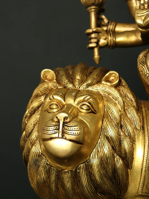 24" Superfine Eight-Armed Maa Sherawali Brass Statue