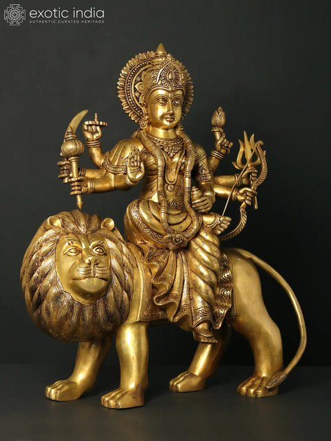 24" Superfine Eight-Armed Maa Sherawali Brass Statue