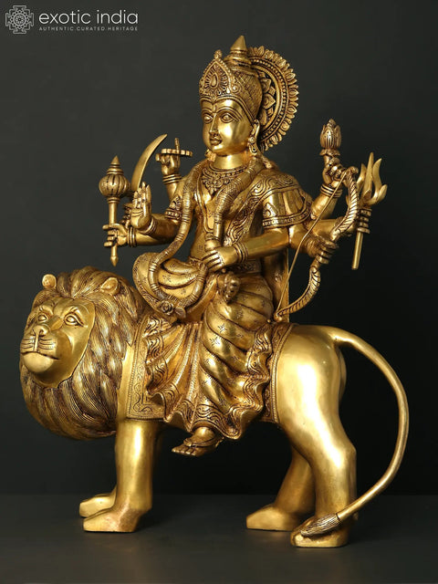 24" Superfine Eight-Armed Maa Sherawali Brass Statue