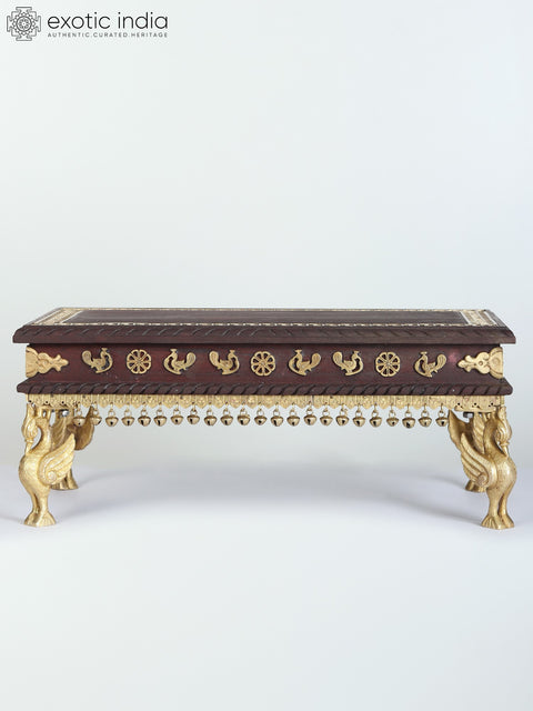 22" Wooden Pedestal / Chowki with Brass Work