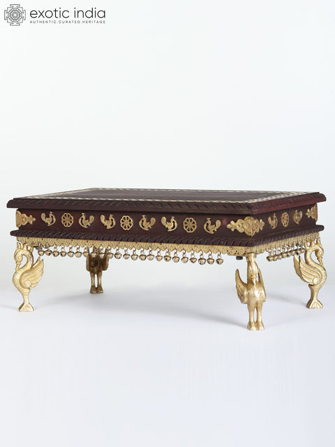 22" Wooden Pedestal / Chowki with Brass Work