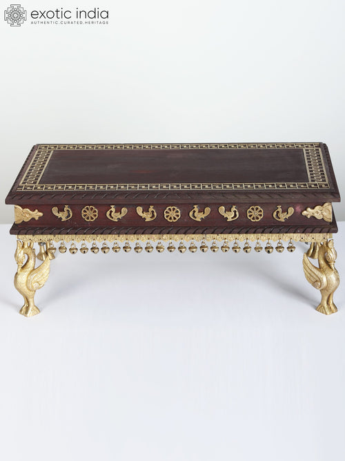 22" Wooden Pedestal Chowki with Brass Work Handmade