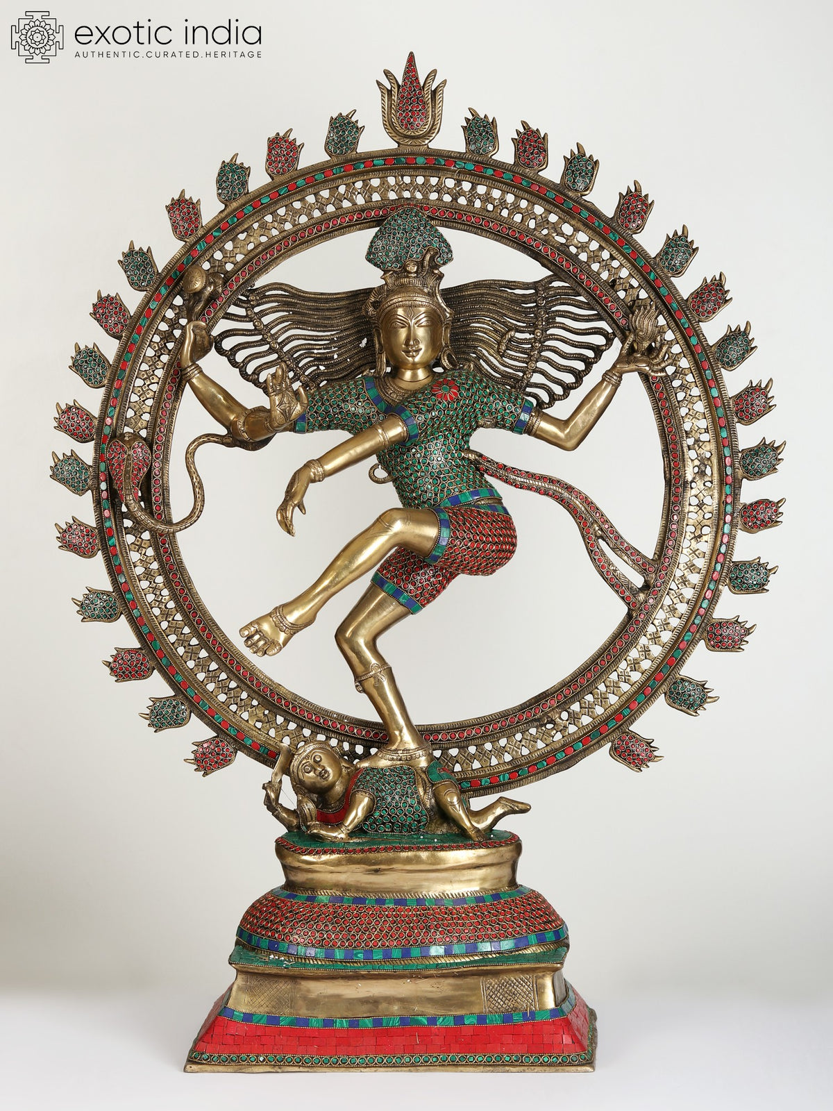 41" Large Nataraja Brass Statue with Inlay Work