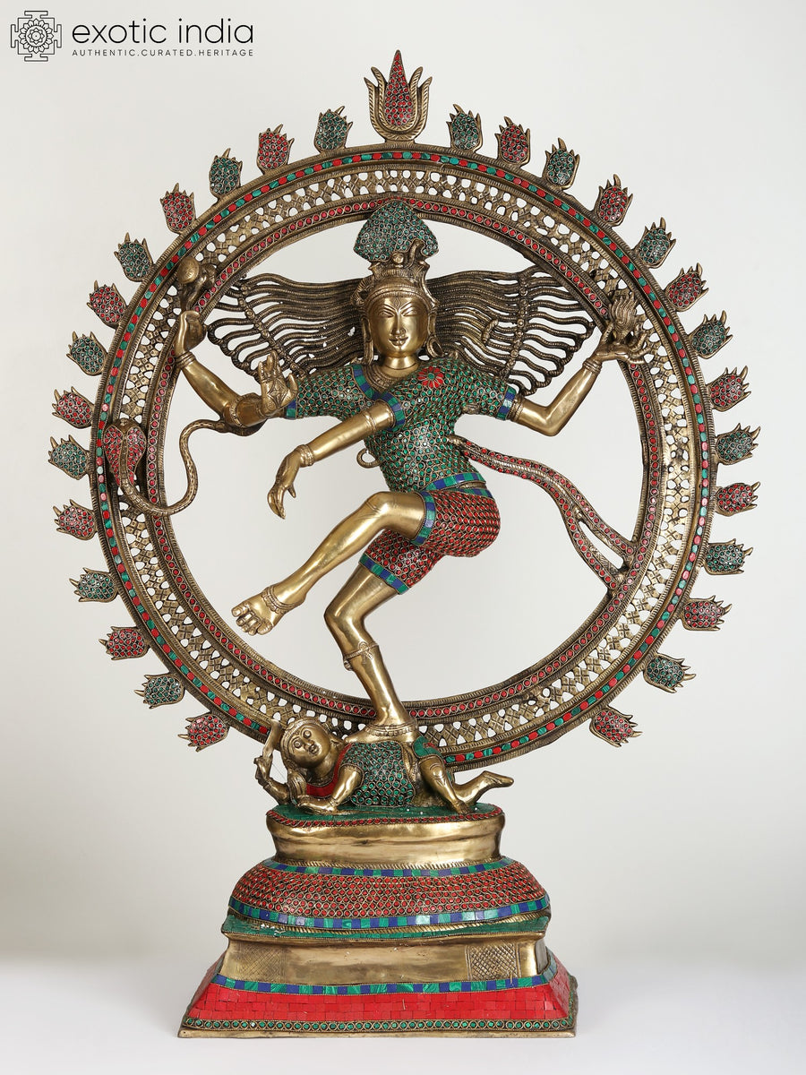 41" Large Nataraja Brass Statue with Inlay Work for Home Decor