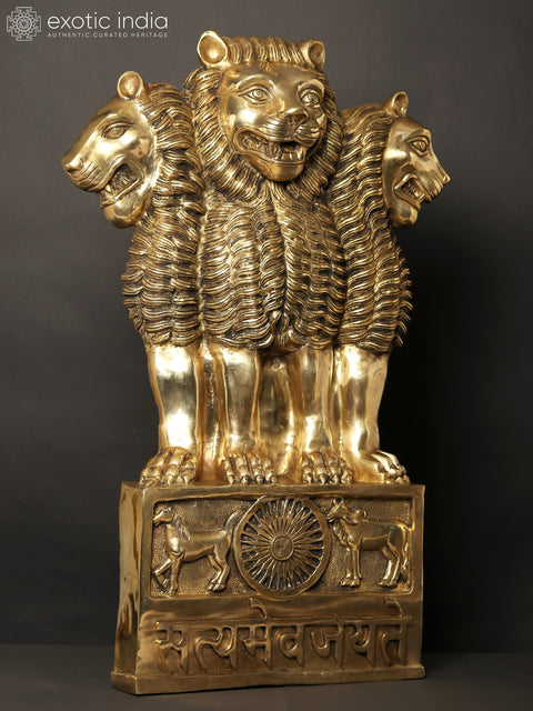 34" Large National Emblem of India in Brass | Standing and Wall Hanging Both