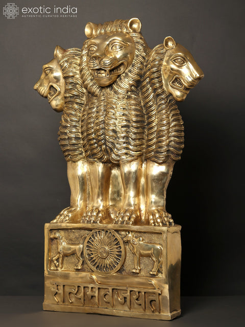 34" Large National Emblem of India in Brass | Standing and Wall Hanging Both