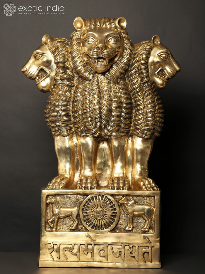 34" Large National Emblem of India in Brass | Standing and Wall Hanging Both