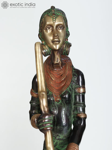 37" Large European Tribal Women | Brass Sculptures