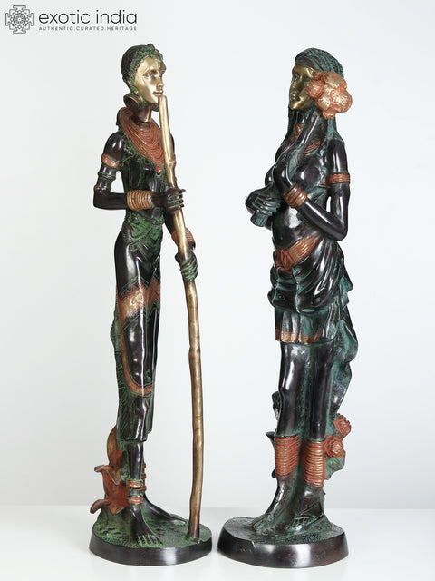 37" Large European Tribal Women | Brass Sculptures