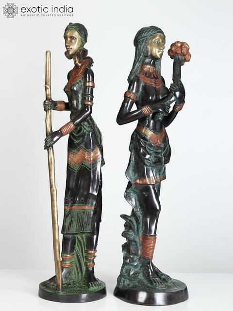 37" Large European Tribal Women | Brass Sculptures
