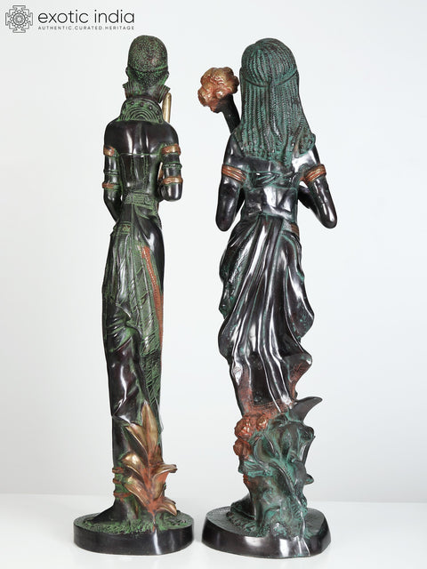 37" Large European Tribal Women | Brass Sculptures