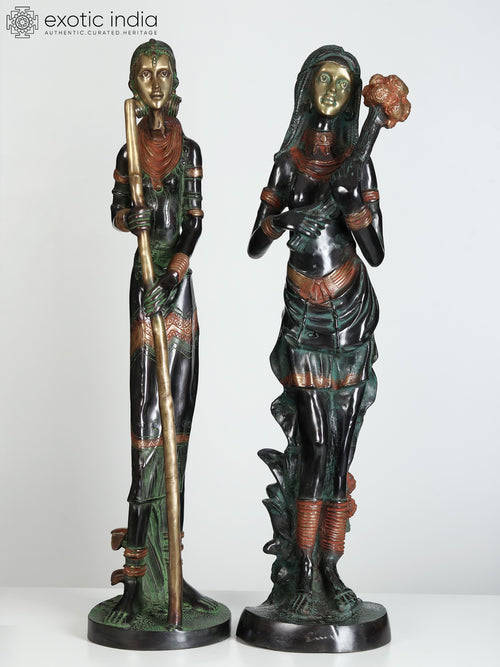 37" Large European Tribal Women Brass Sculpture Handmade