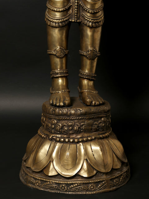 55" Large Standing Apsara Playing Veena | Brass Sculpture