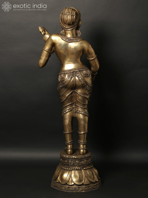 55" Large Standing Apsara Playing Veena | Brass Sculpture