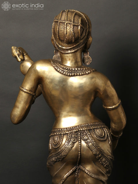 55" Large Standing Apsara Playing Veena | Brass Sculpture