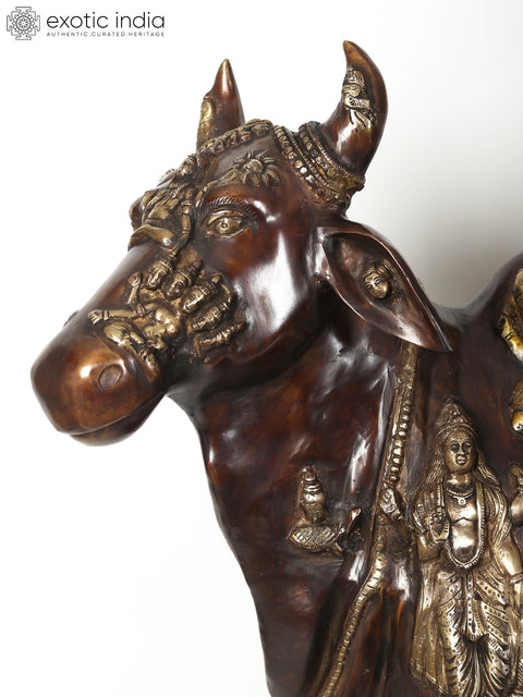 42" Large Brass Fluting Krishna Idol Sitting on Cow
