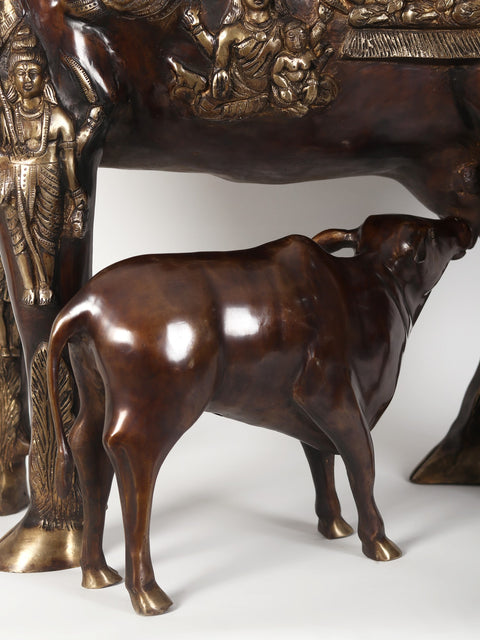 42" Large Brass Fluting Krishna Idol Sitting on Cow