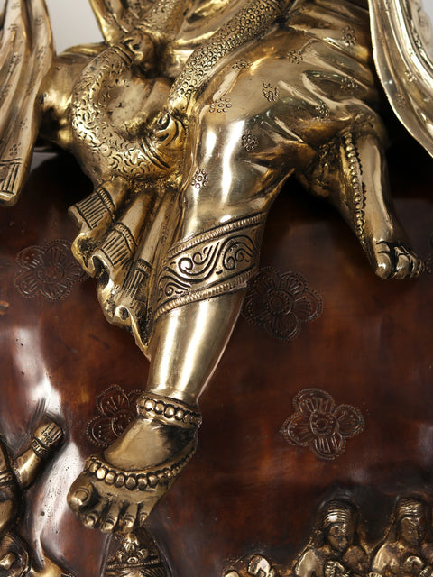 42" Large Brass Fluting Krishna Idol Sitting on Cow