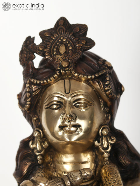 42" Large Brass Fluting Krishna Idol Sitting on Cow