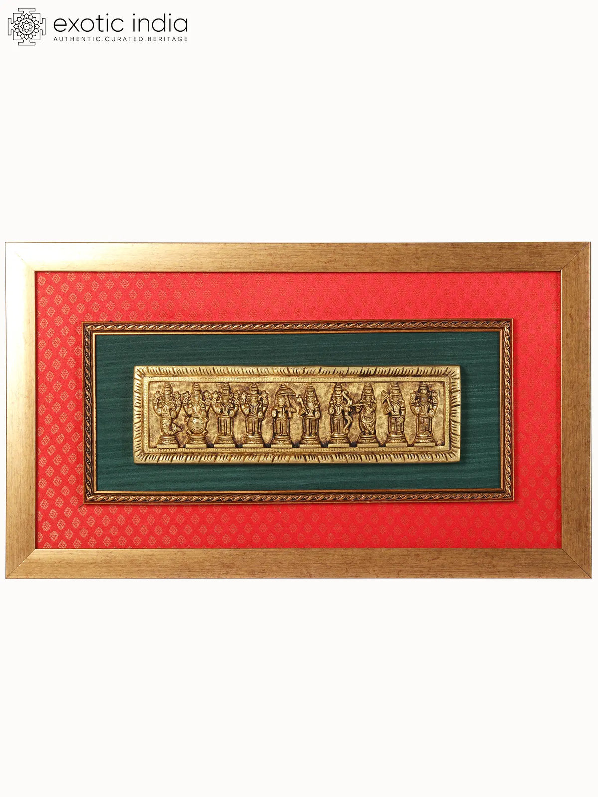 23" Brass Dashavatara of Lord Vishnu | Wood Framed Wall Hanging